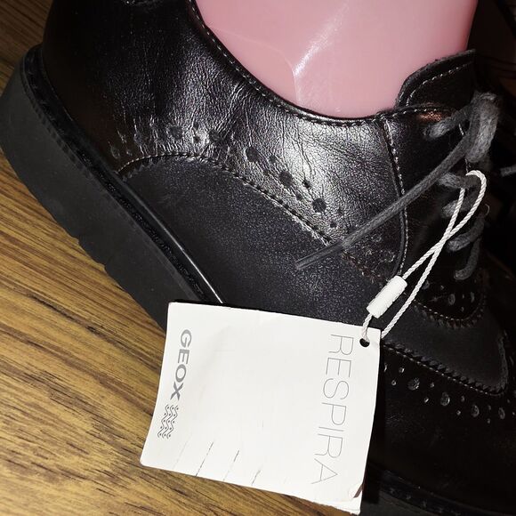 GEOX RESPIRA THYMAR Sz 7 NWT! Metallic Black Italian Patent Leather Oxford Shoes - Picture 6 of 12